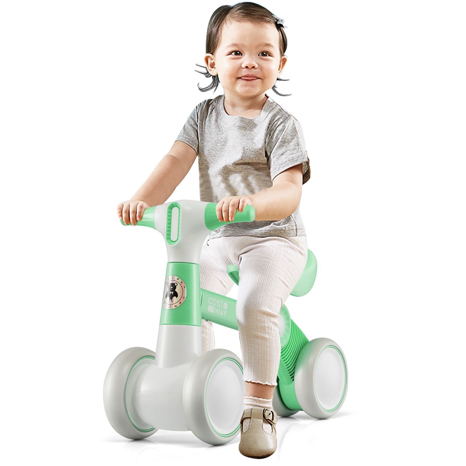 Cute Baby Balance Bike 4 Wheels with Steering Handlebars No Pedal