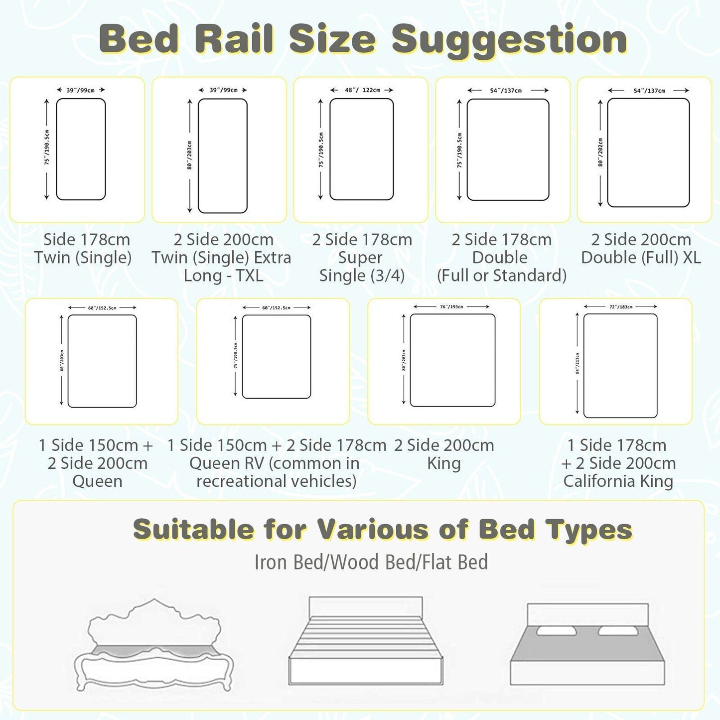 175 Cm Infant Safety Bed Guardrail with Anti-Collision Cotton and Side Pocket
