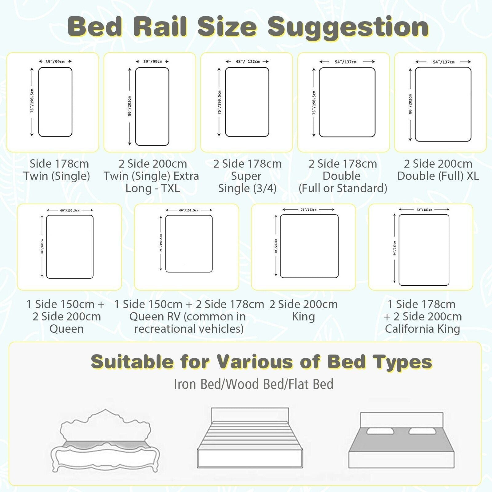 175 Cm Infant Safety Bed Guardrail with Anti-Collision Cotton and Side Pocket