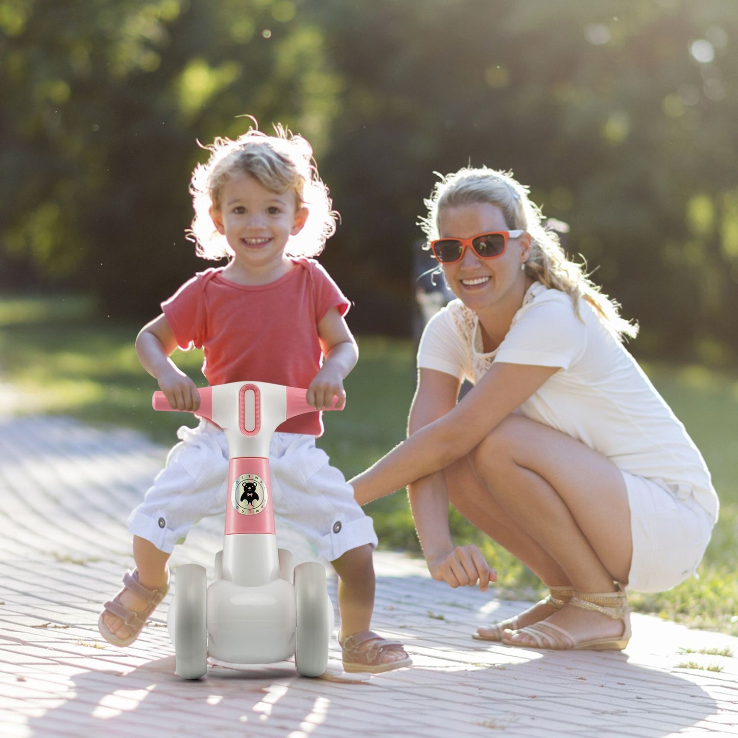 Cute Baby Balance Bike 4 Wheels with Steering Handlebars No Pedal