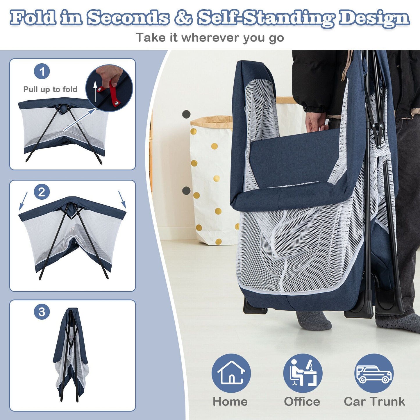 Portable Baby Travel Crib with Removable Mattress and Washable Cover