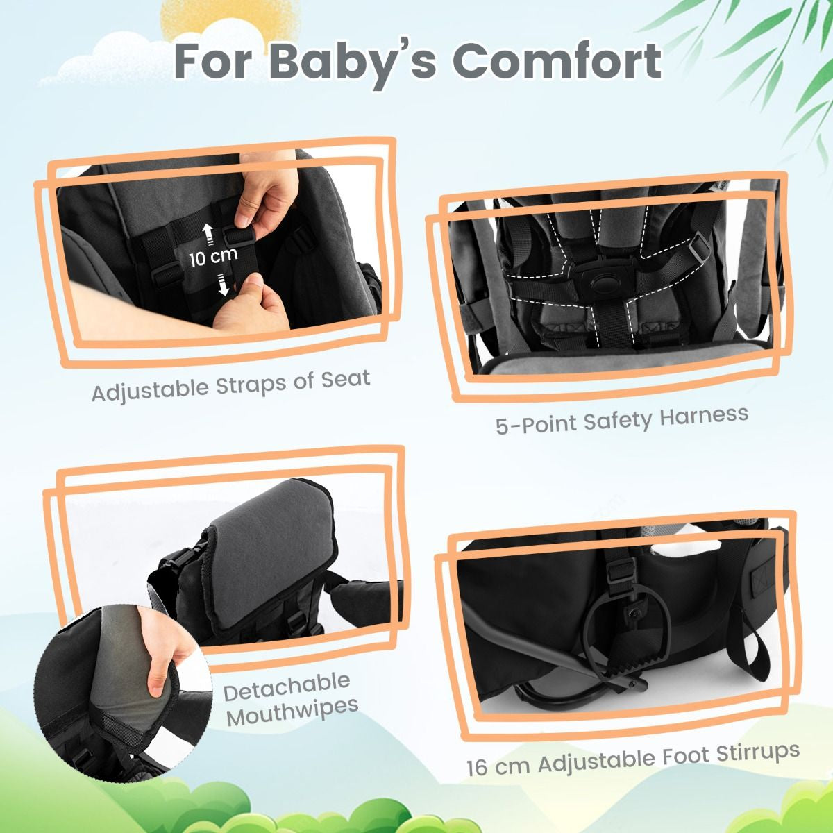 Child Carrier Backpack with Detachable Mouthwipes Removable Canopy and Storage Bag