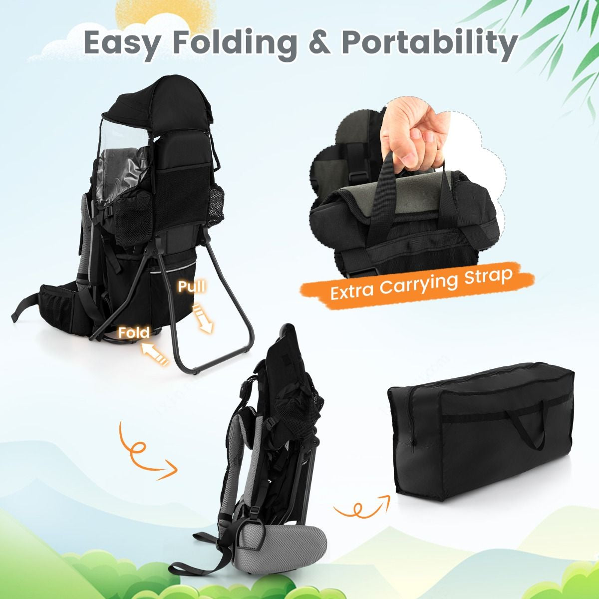 Child Carrier Backpack with Detachable Mouthwipes Removable Canopy and Storage Bag