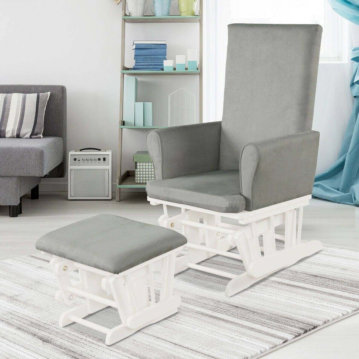 Wooden Glider Chair with Footstool