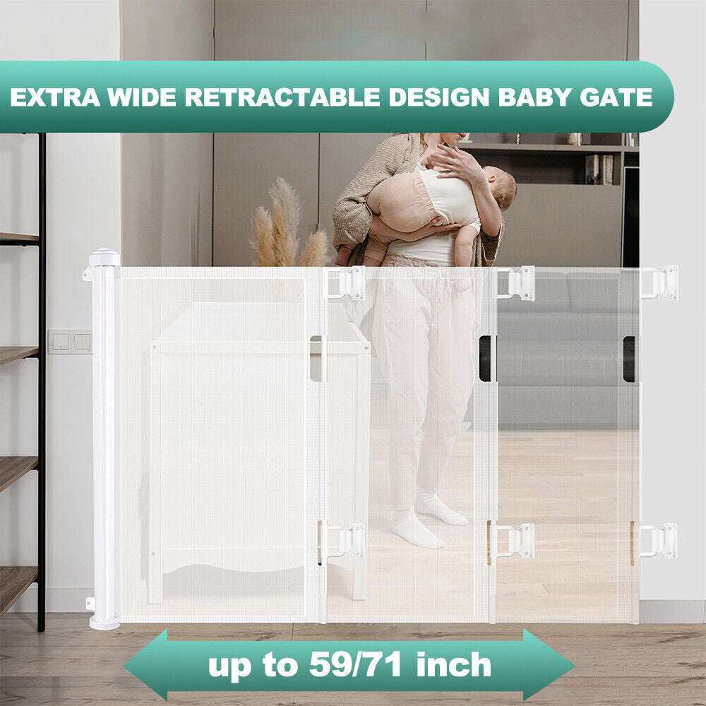 Retractable Baby Gate Mesh Safety Gate for Babies and Pets Extra Wide In/Outdoor