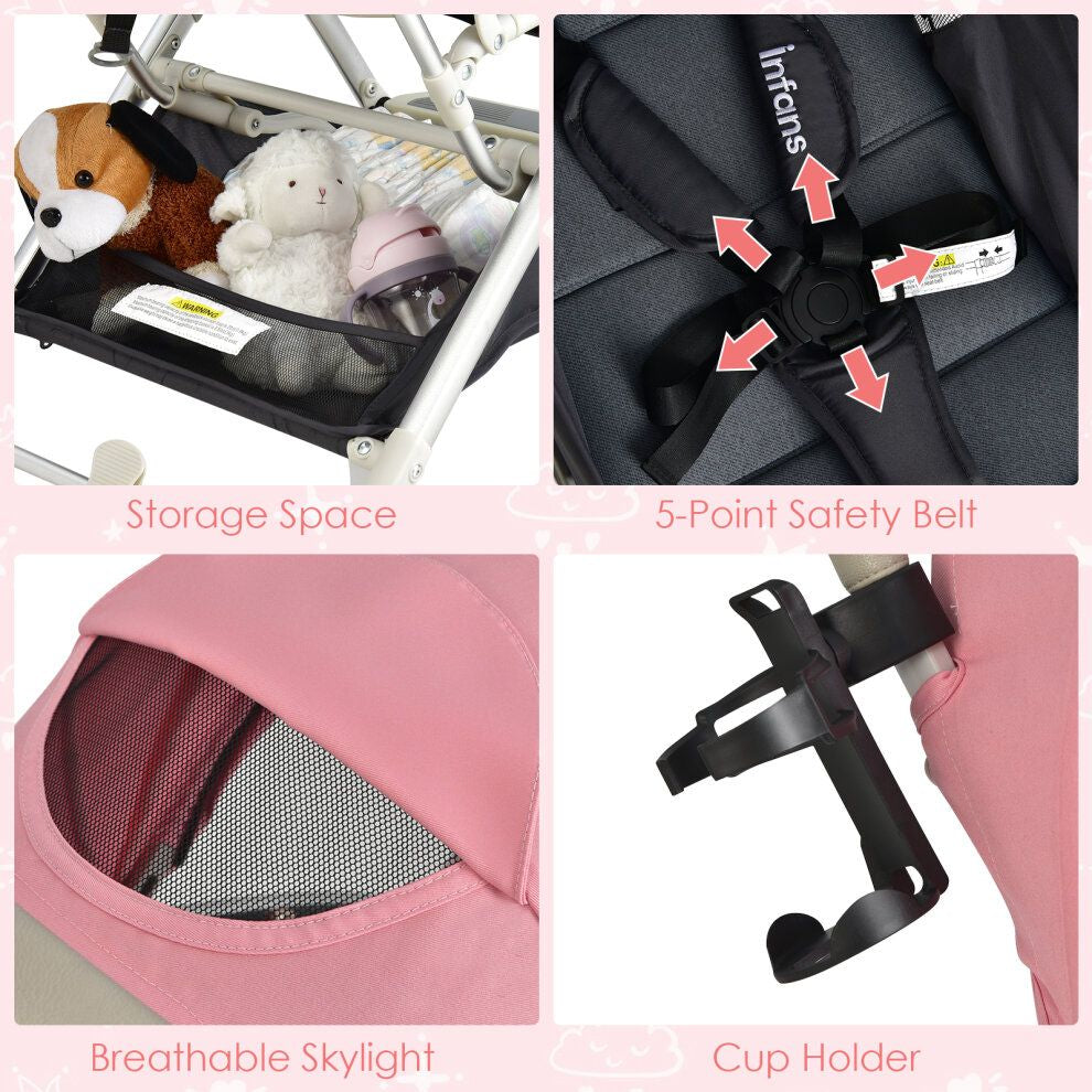 Folding Pushchair with Adjustable Backrest and Footrest