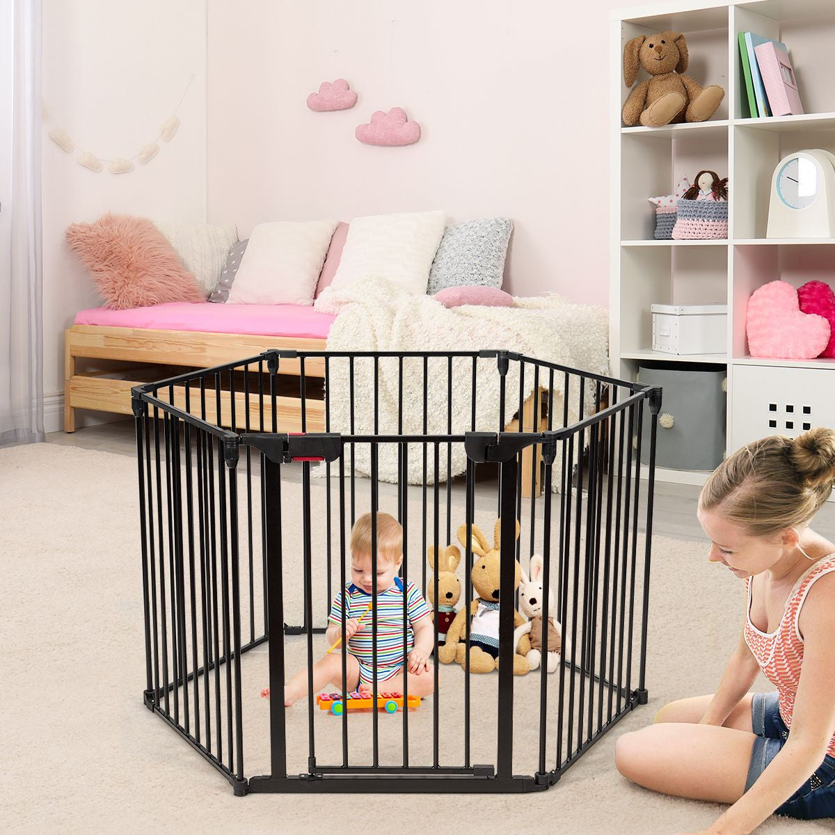 6-Panel Baby Pet Safety Playpen with Walk through Door