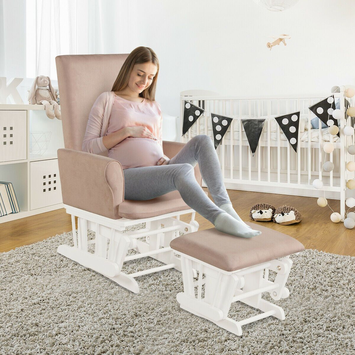 Wooden Glider Chair with Footstool