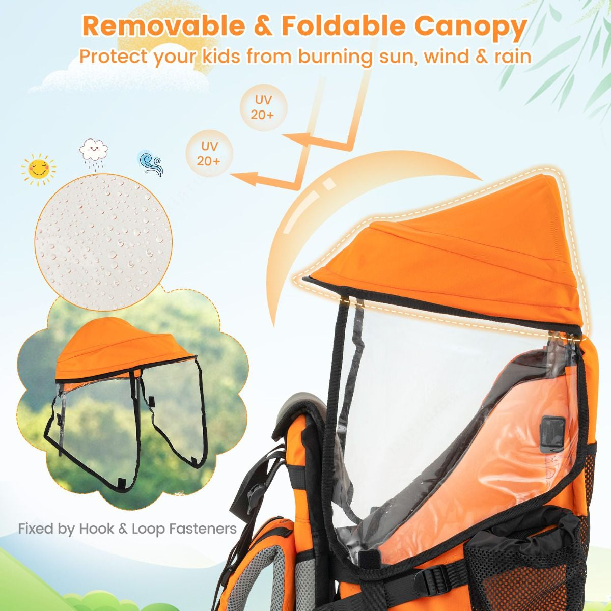 Child Carrier Backpack with Detachable Mouthwipes Removable Canopy and Storage Bag