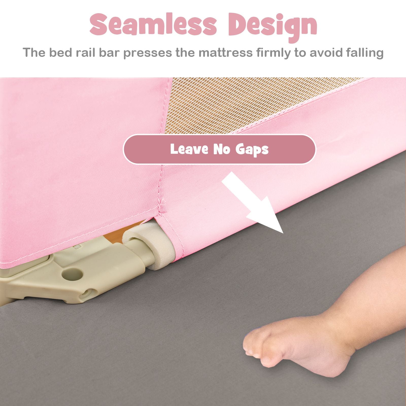 175 Cm Infant Safety Bed Guardrail with Anti-Collision Cotton and Side Pocket