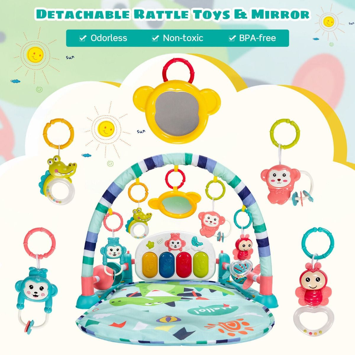 Baby Play Mat Kick and Play Piano Gym Activity Center with Projector
