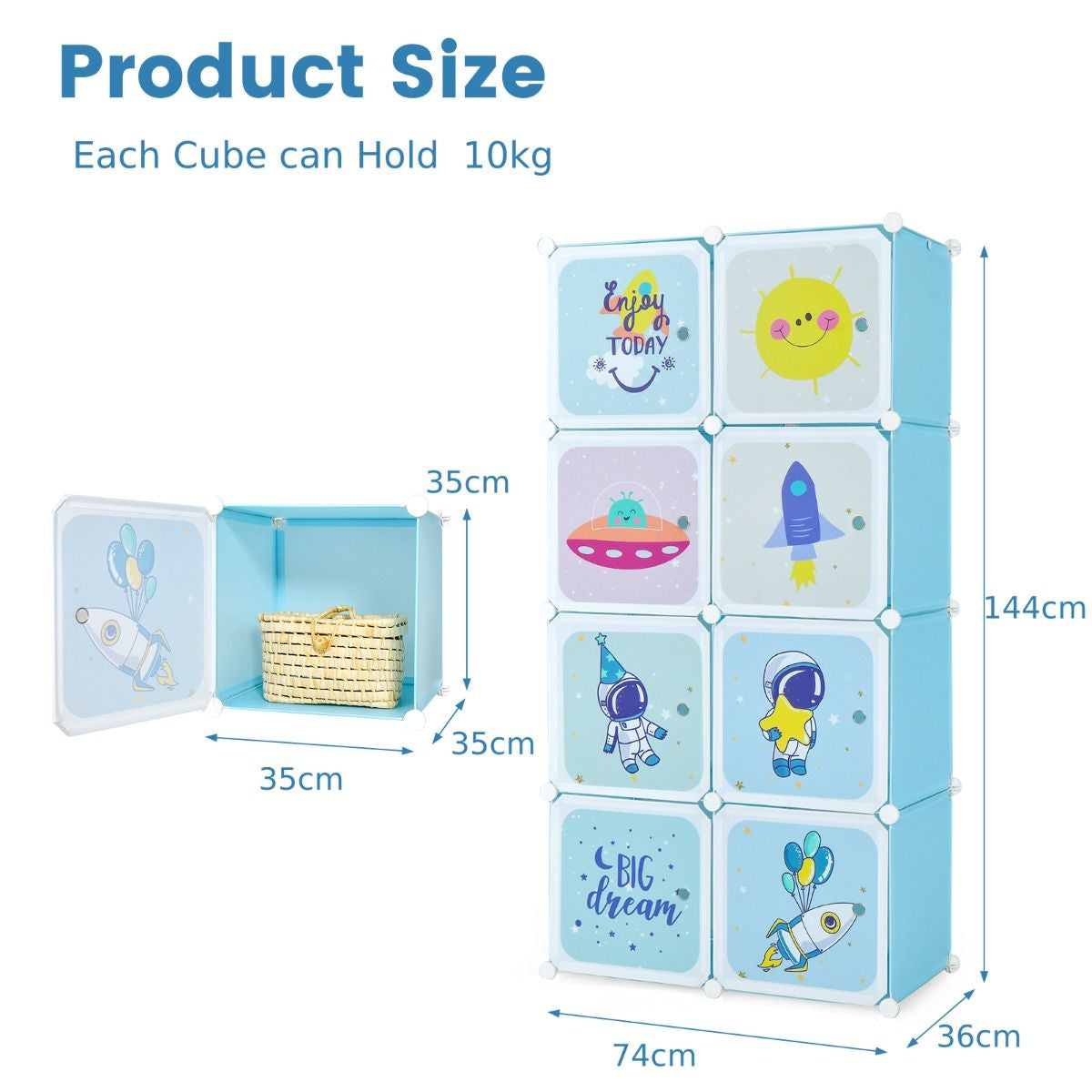 8-Cube Baby Closet Organizer with Doors and Hanging Section