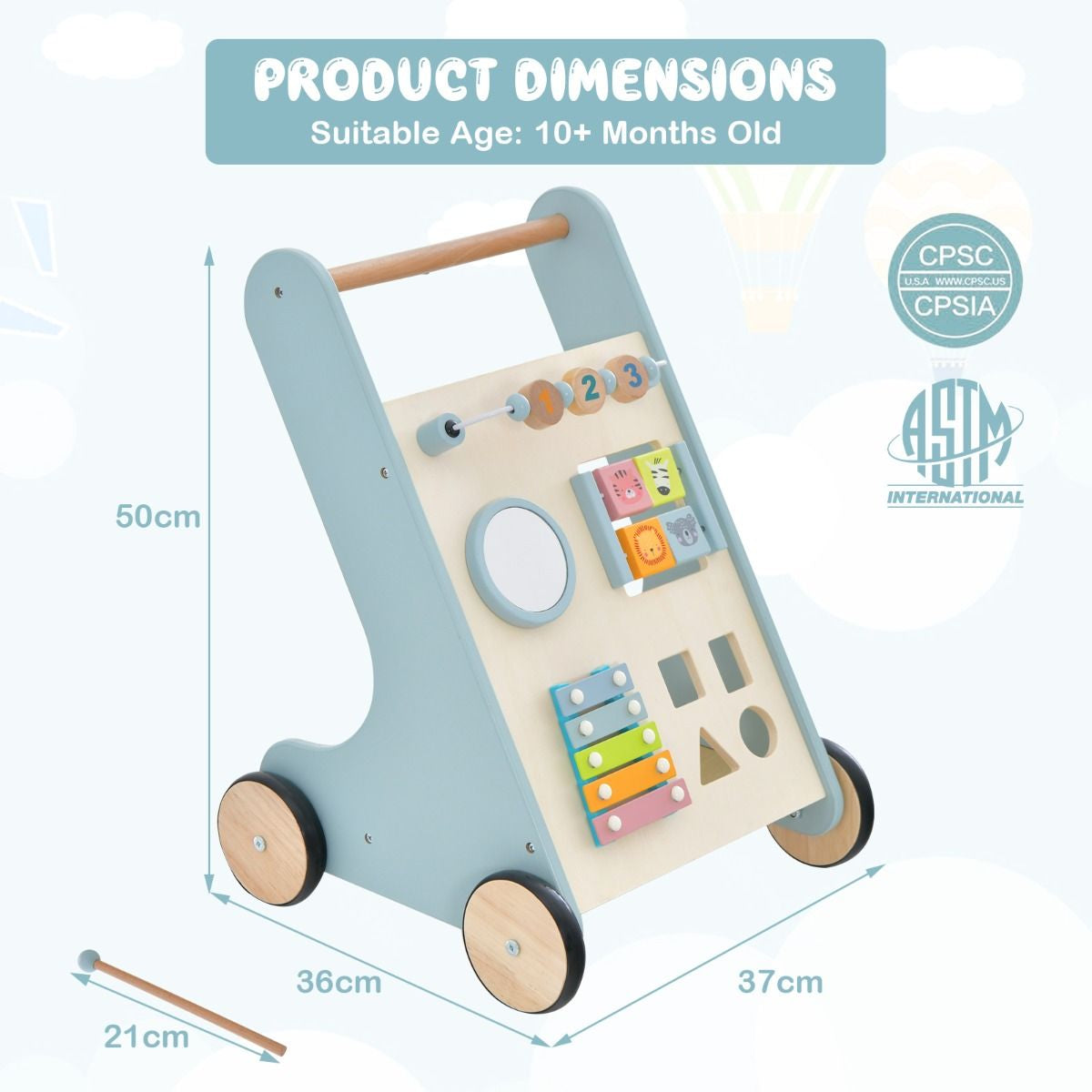 Toddler Push Walker with Xylophone and Flip Blocks