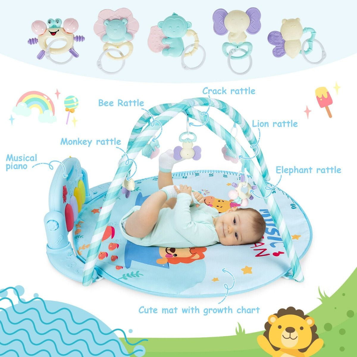 Baby Kick and Play Piano Gym with Lights and Hanging Sensory Toys