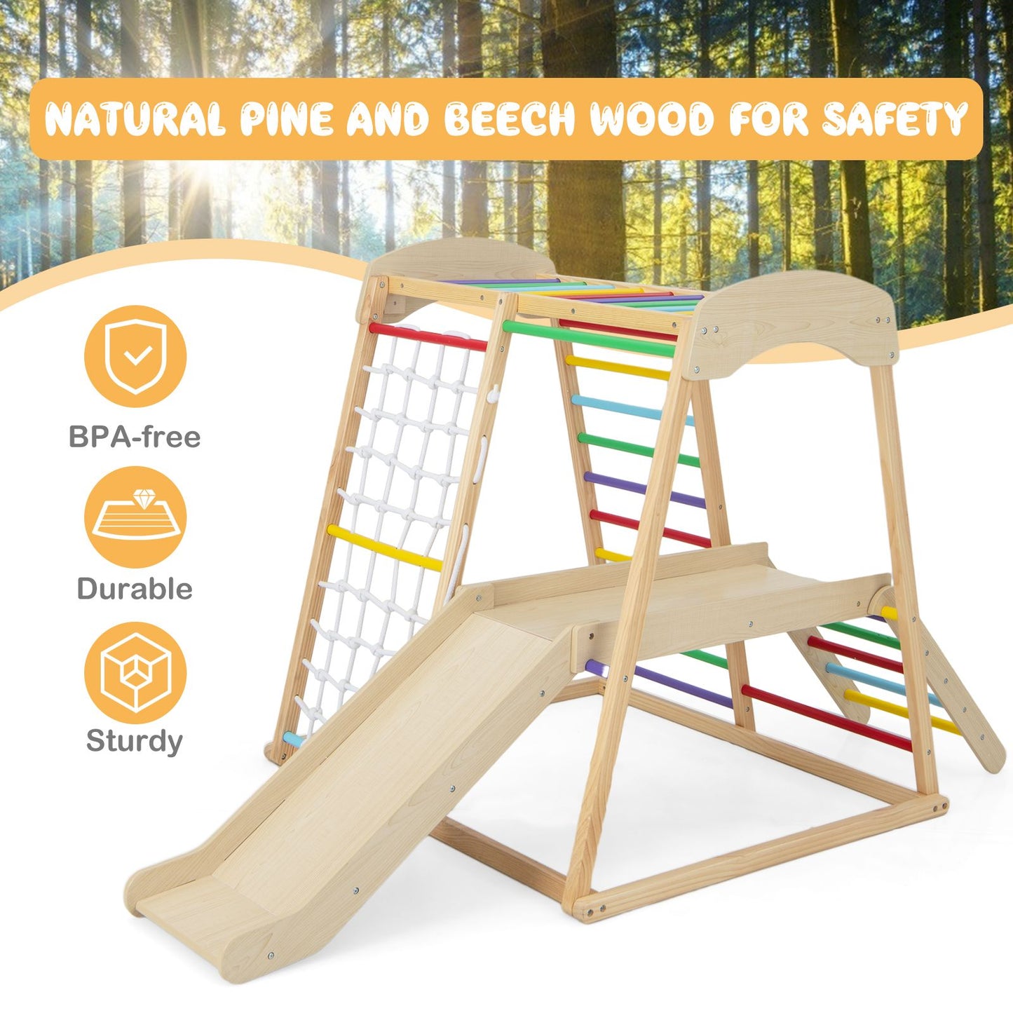 6-In-1 Indoor Jungle Gym Kids Wooden Playground Climber Playset