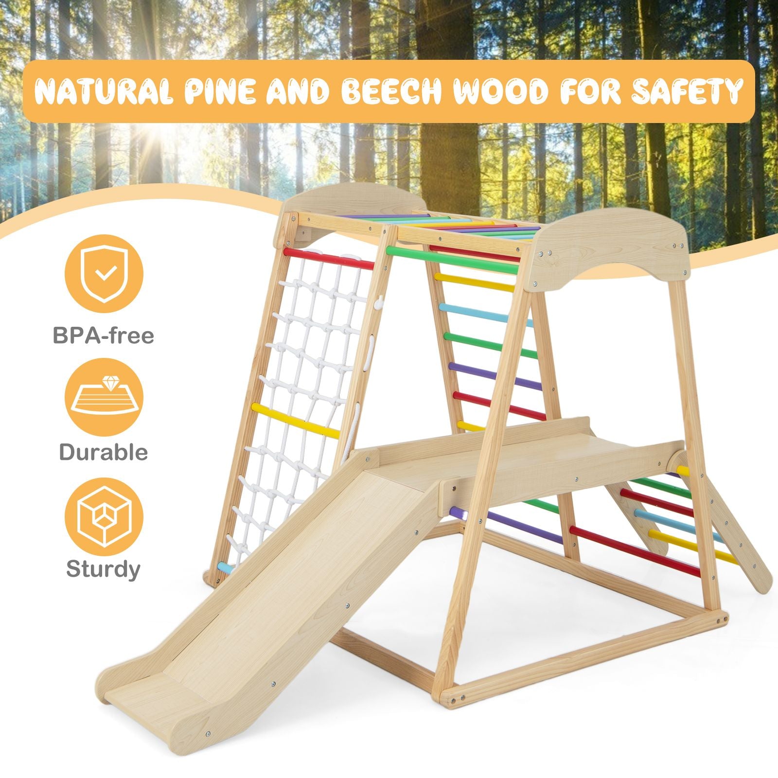 6-In-1 Indoor Jungle Gym Kids Wooden Playground Climber Playset