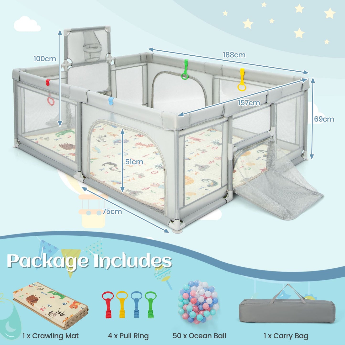Large Baby Playpen with Mat and Ocean Balls