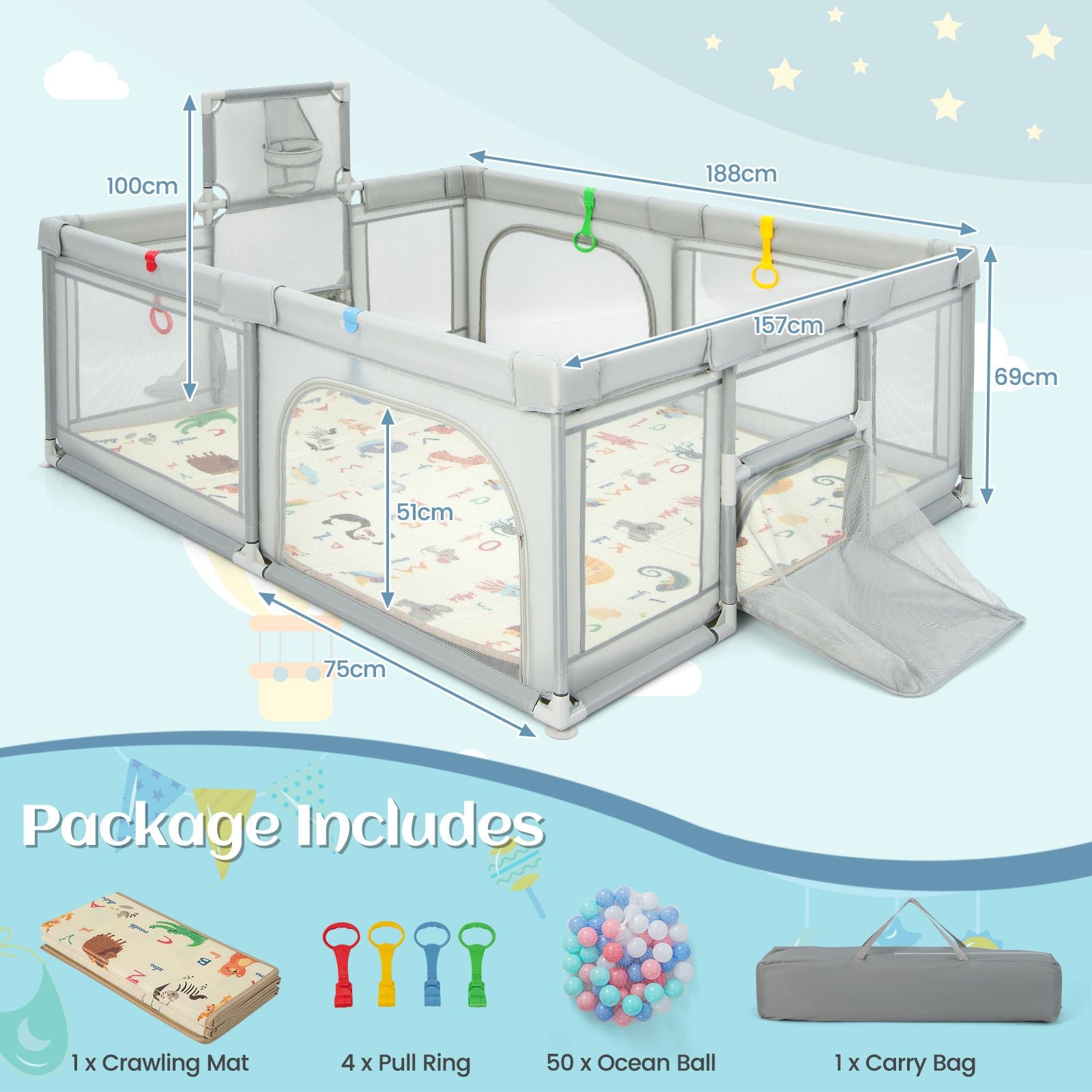 Large Baby Playpen with Mat and Ocean Balls