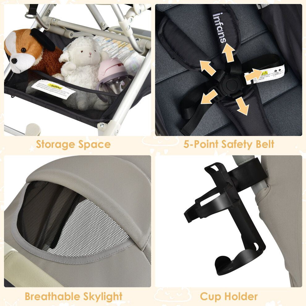 Folding Pushchair with Adjustable Backrest and Footrest