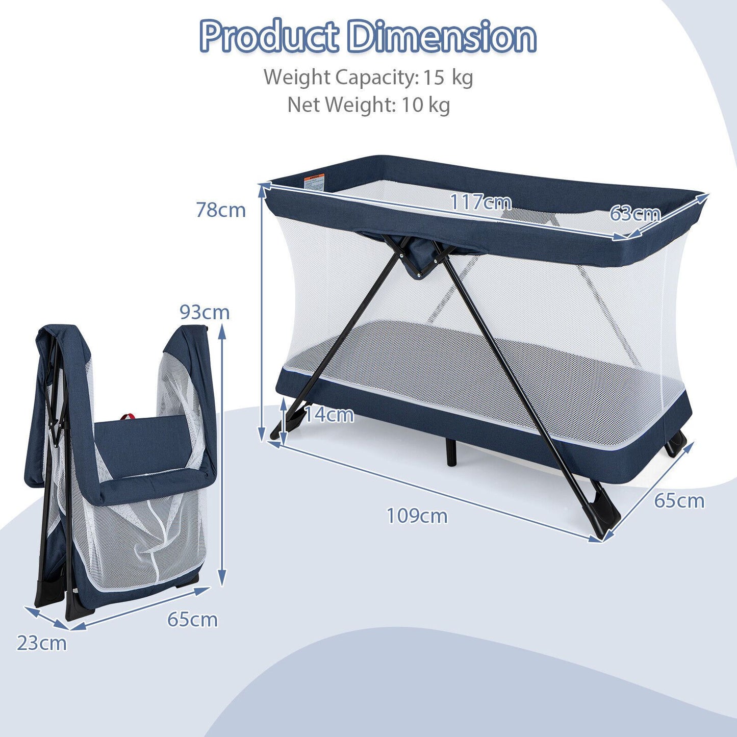 Portable Baby Travel Crib with Removable Mattress and Washable Cover