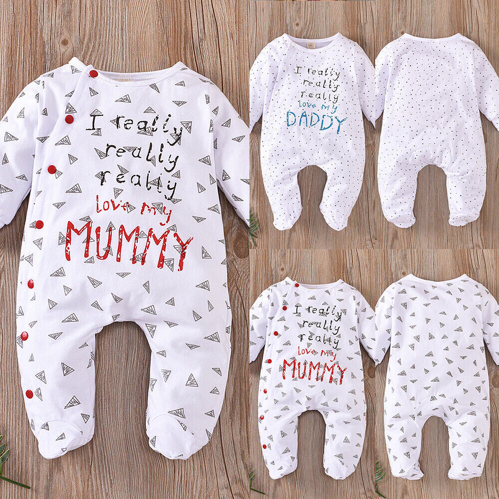 Newborn Baby Boy Girls Long Sleeve Romper Tops Pants Outfit Set Jumpsuit Clothes