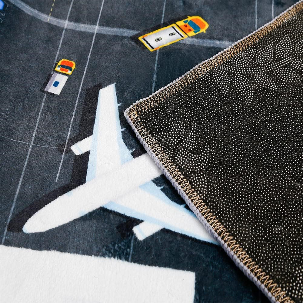 Kids Carpet Play Mat, Airport Runway Plane Kids Rugs for Playroom & Kid Bedroom,