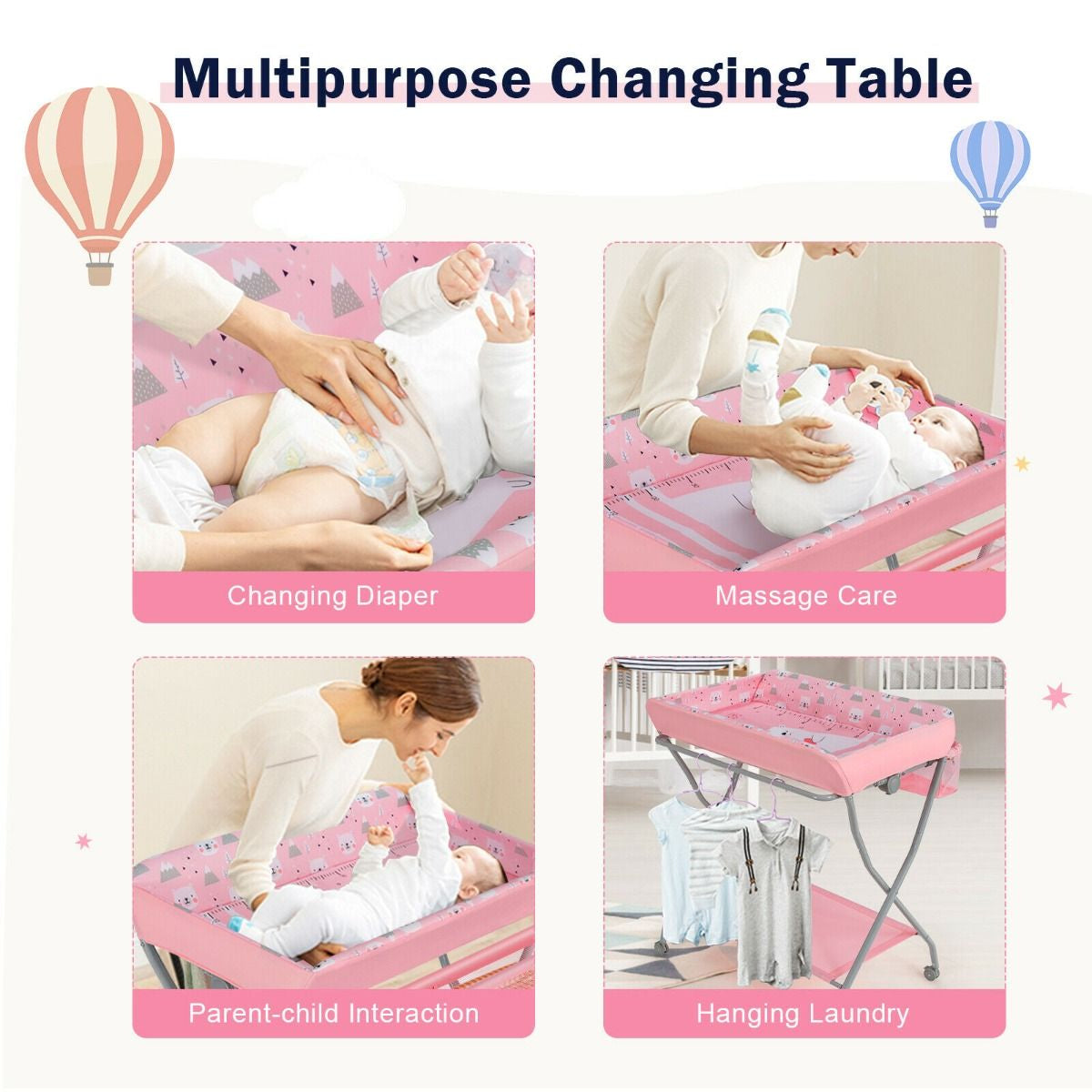 Rolling Baby Changing Table with Large Storage Basket
