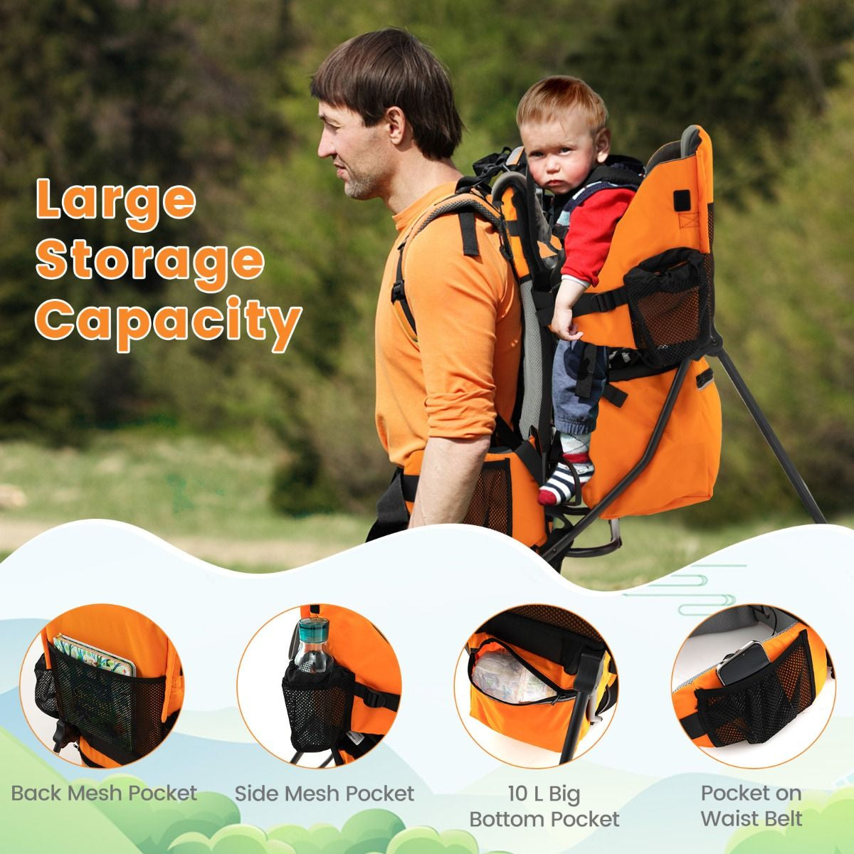 Child Carrier Backpack with Detachable Mouthwipes Removable Canopy and Storage Bag