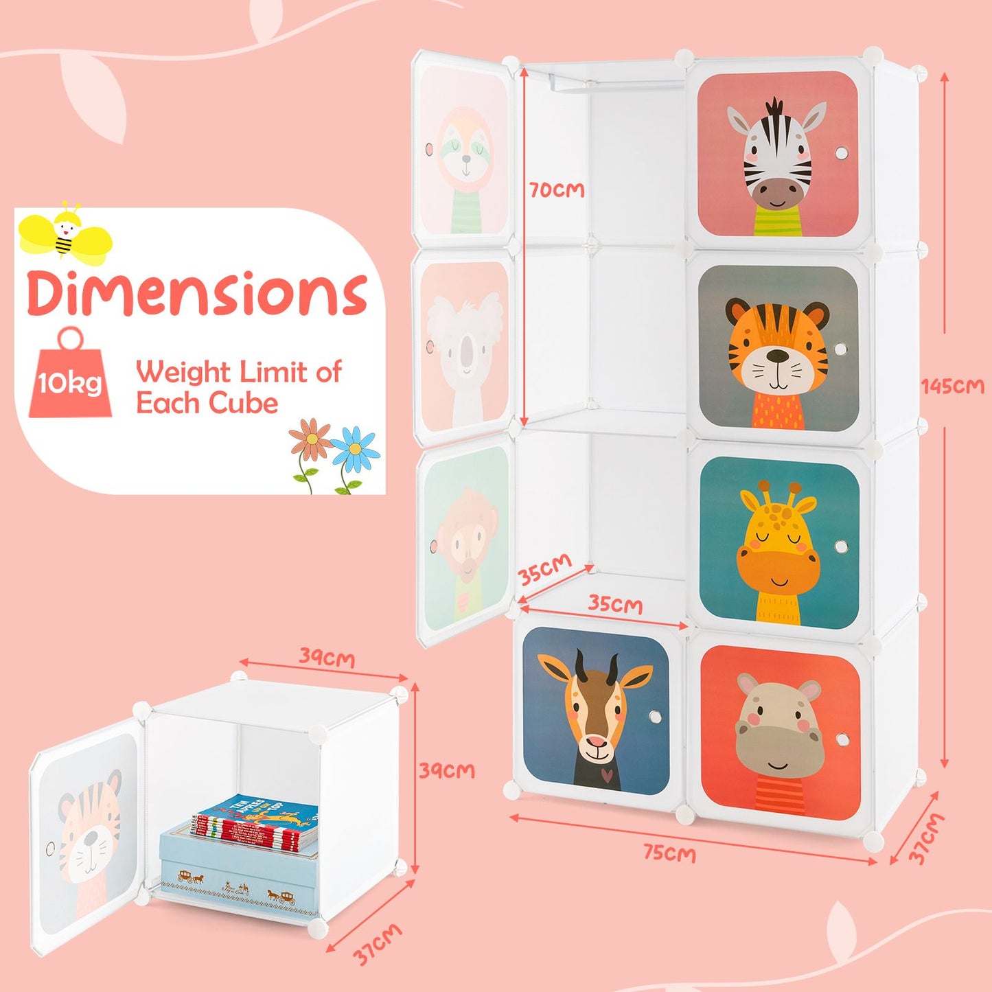 8-Cube/12Cube Portable Kids Wardrobe with Hanging Section