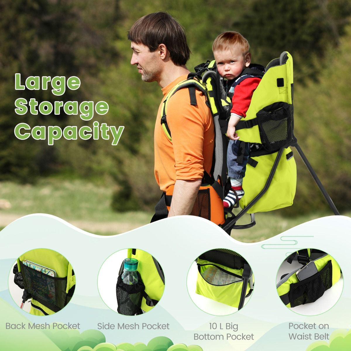 Child Carrier Backpack with Detachable Mouthwipes Removable Canopy and Storage Bag