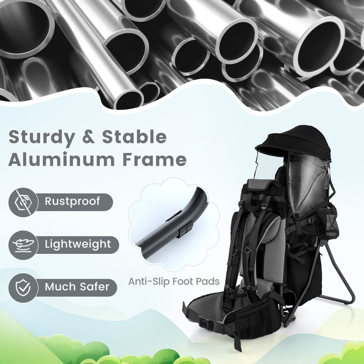 Child Carrier Backpack with Detachable Mouthwipes Removable Canopy and Storage Bag