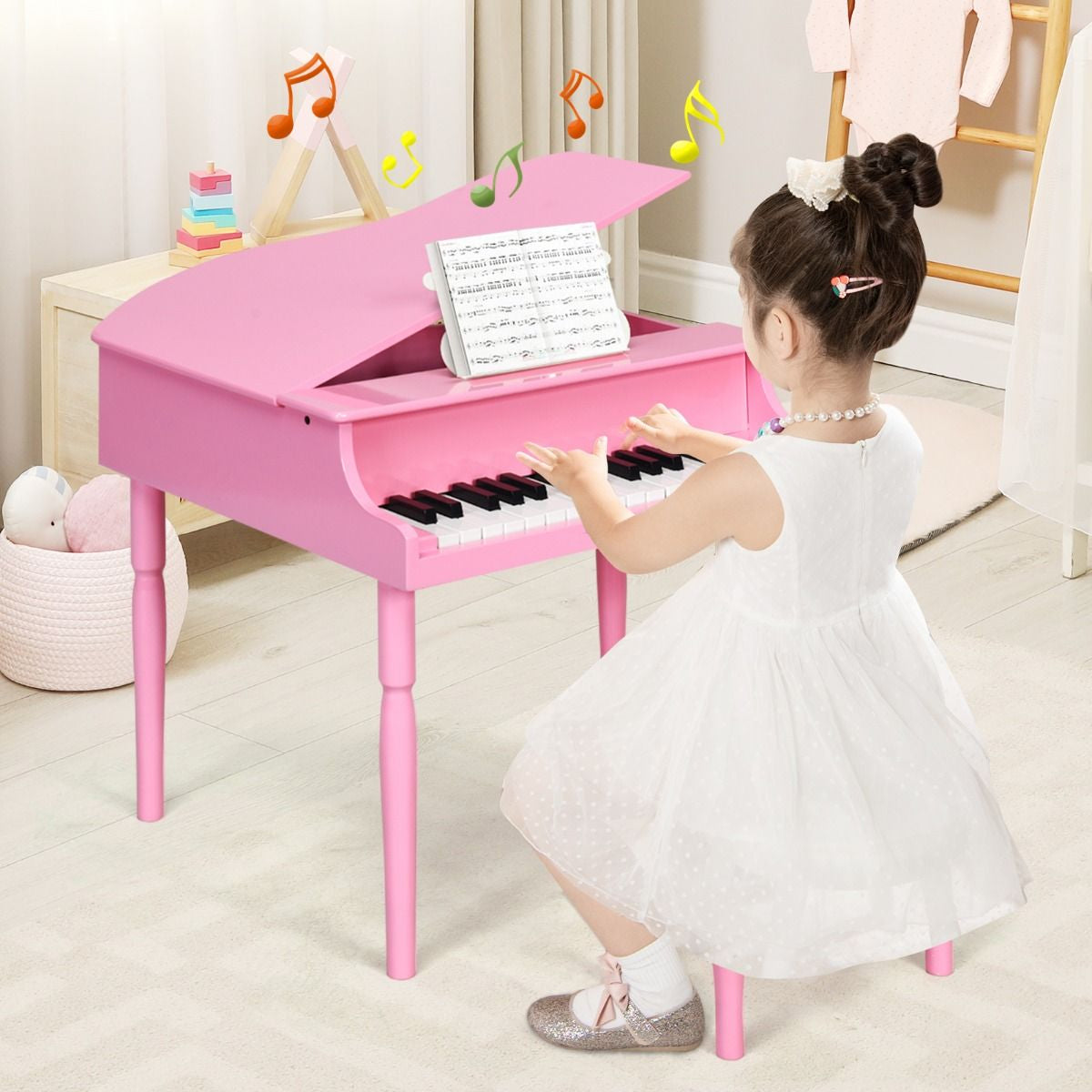 30-Key Classical Learn-To-Play Musical Instrument Toy with Music Stand and Solid Wood Legs