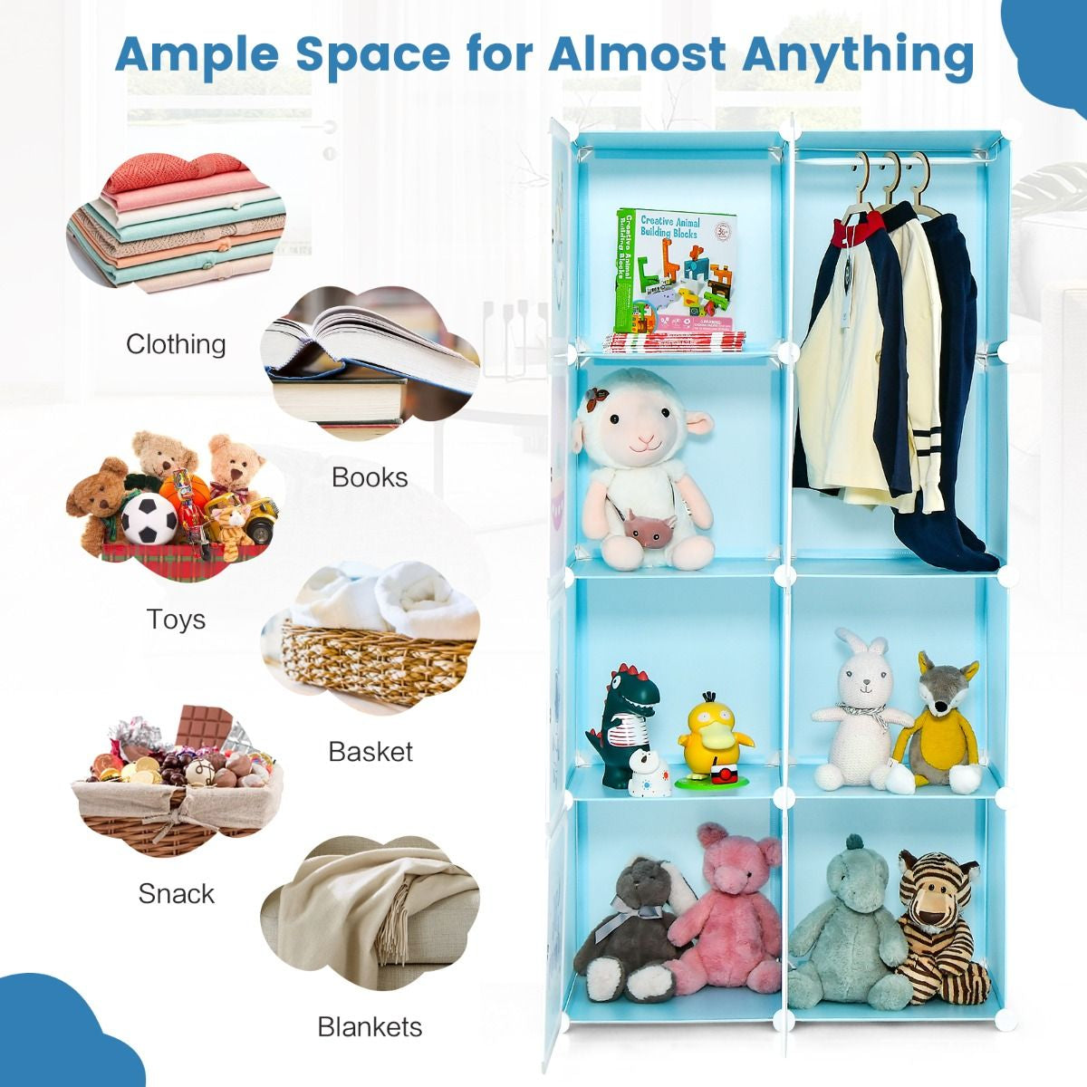 8-Cube Baby Closet Organizer with Doors and Hanging Section