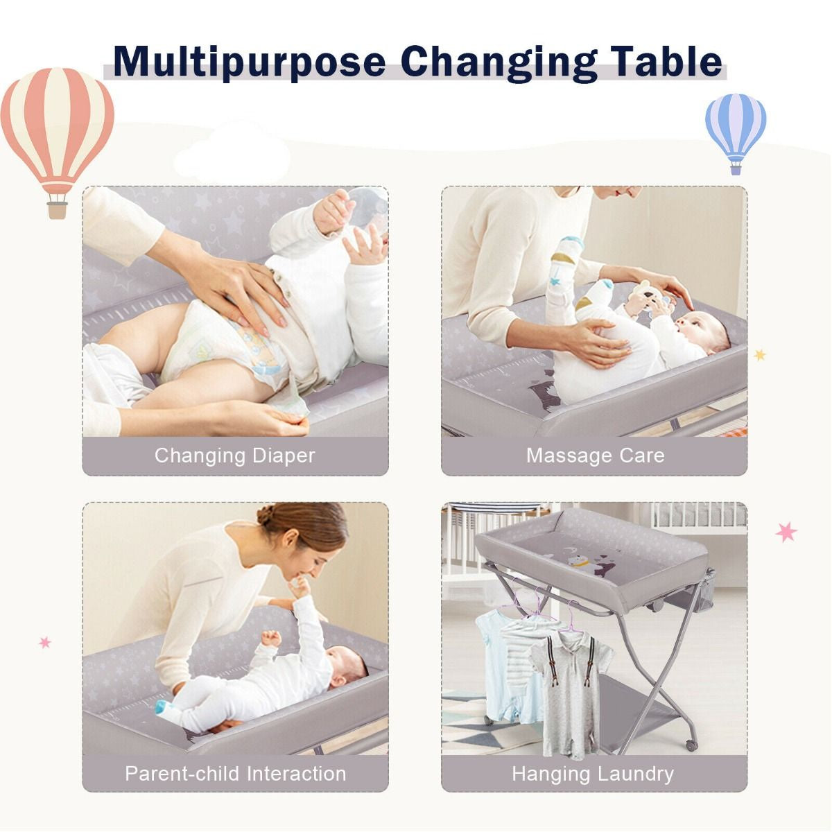 Rolling Baby Changing Table with Large Storage Basket