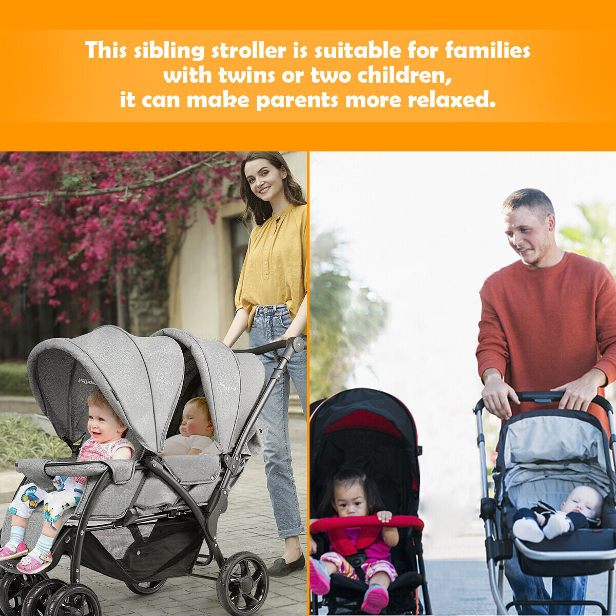Baby Pram Double Seat Safety Belt Adjustable Backrest Buggy Pushchair Stroller