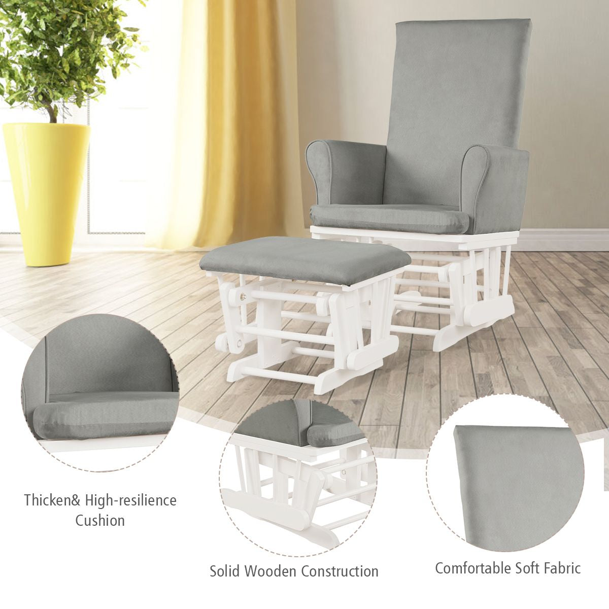 Hoop Glider and Ottoman Set with Solid Wooden Frame