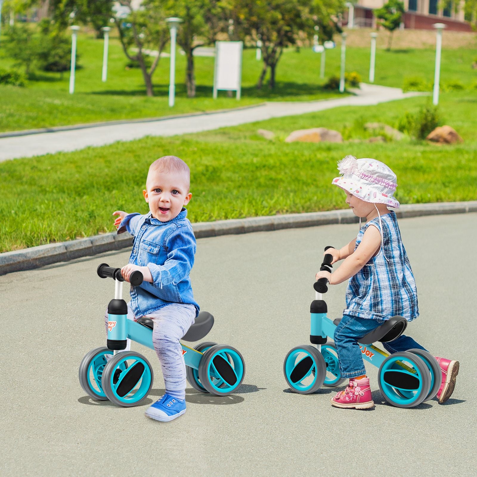 Baby Balance Bike with 4 Wheels and Limited Steering