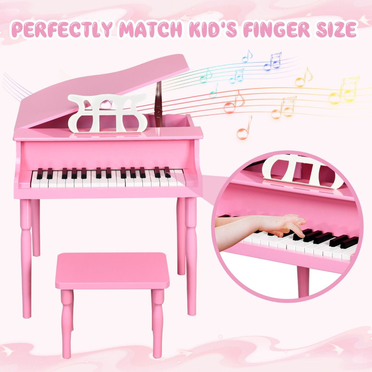 30-Key Classical Learn-To-Play Musical Instrument Toy with Music Stand and Solid Wood Legs