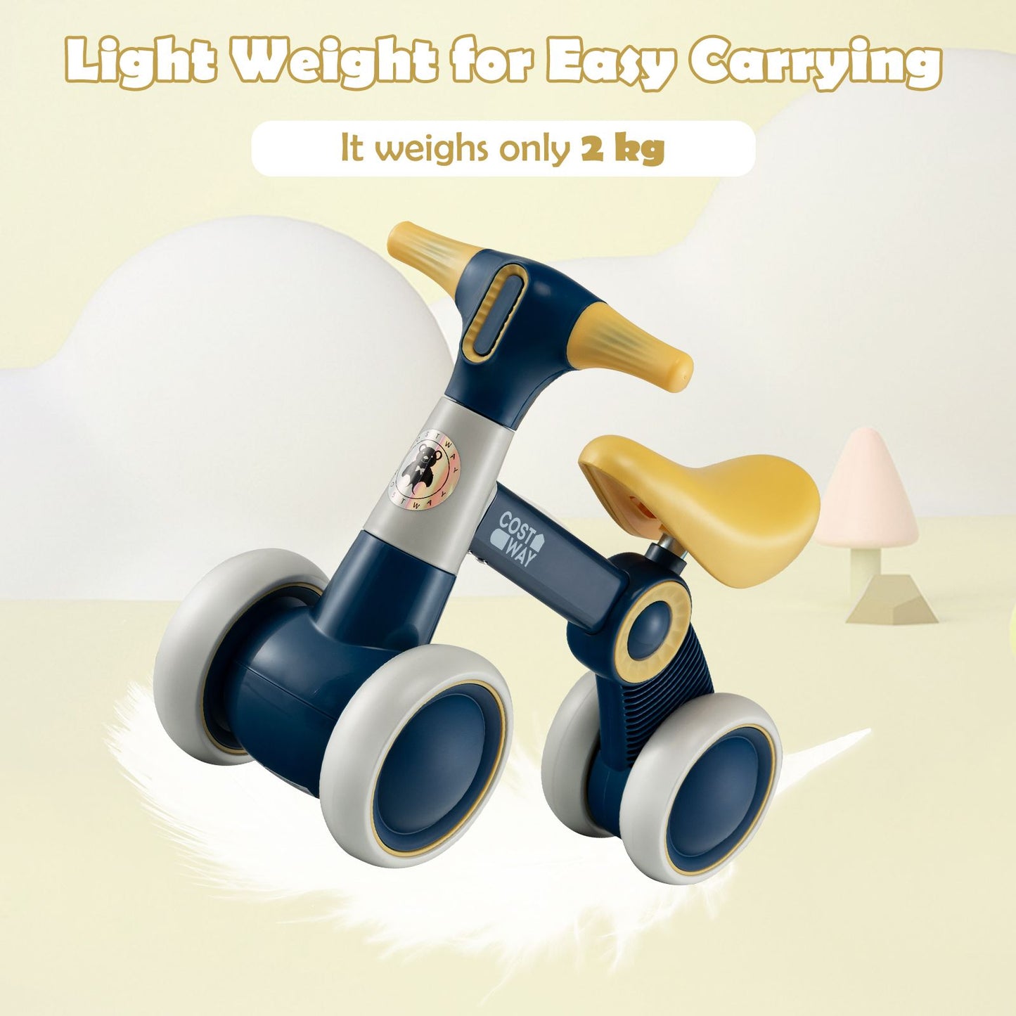 Cute Baby Balance Bike 4 Wheels with Steering Handlebars No Pedal