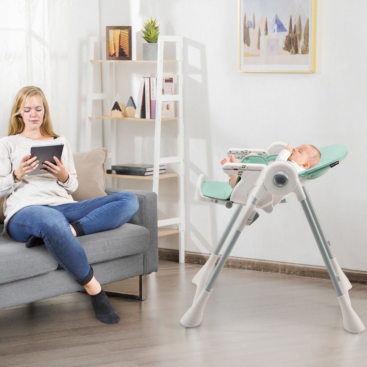 Foldable Convertible Baby High Chair with Adjustable Height and Removable Tray