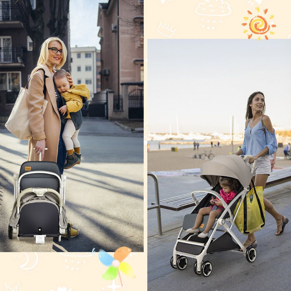 Folding Pushchair with Adjustable Backrest and Footrest