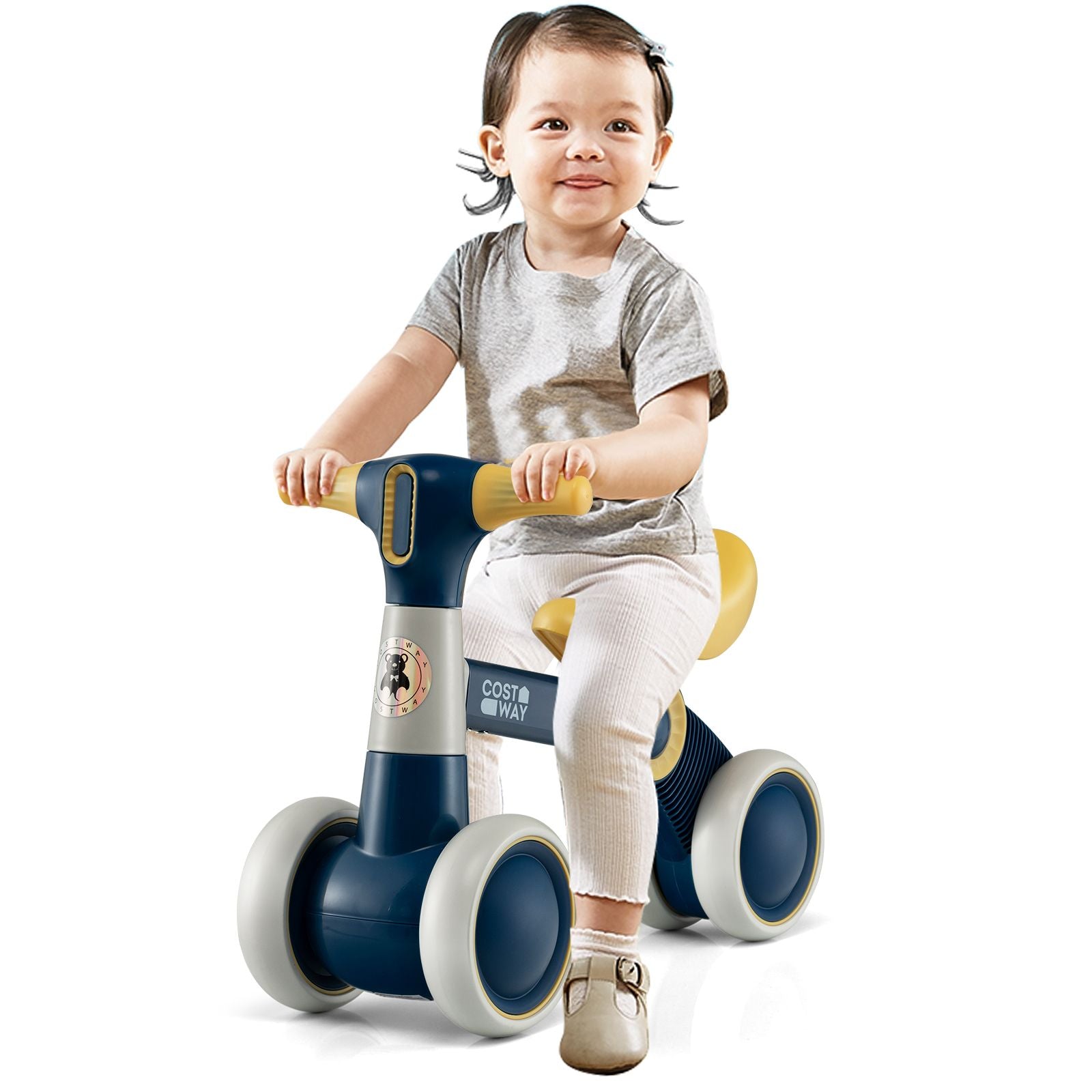 Cute Baby Balance Bike 4 Wheels with Steering Handlebars No Pedal