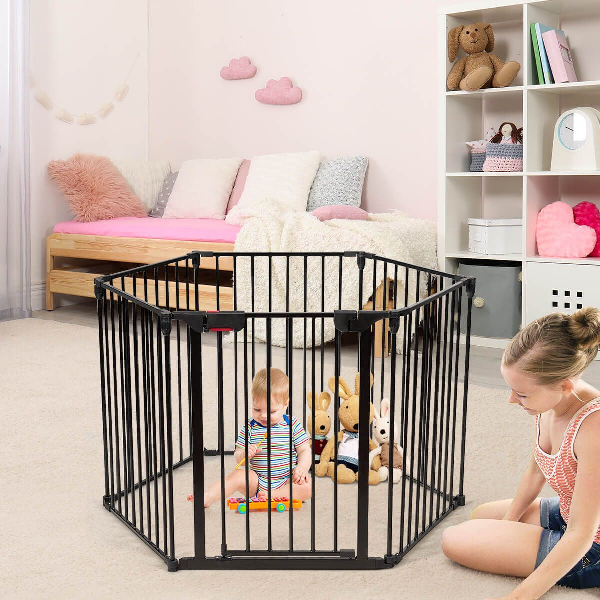 8 Panels Baby Playpen Metal Foldable Design with Safety Lock