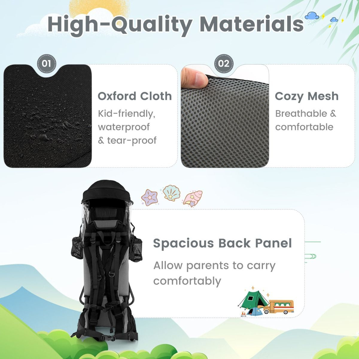 Child Carrier Backpack with Detachable Mouthwipes Removable Canopy and Storage Bag