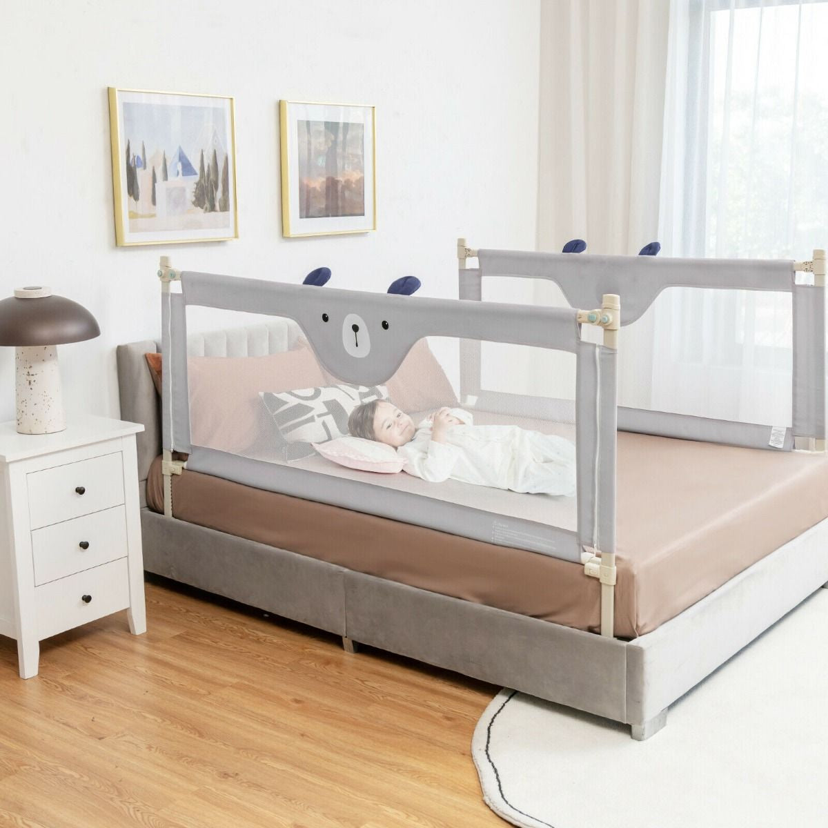 142/175CM Toddler Infant Security Guardrail with Double Lock