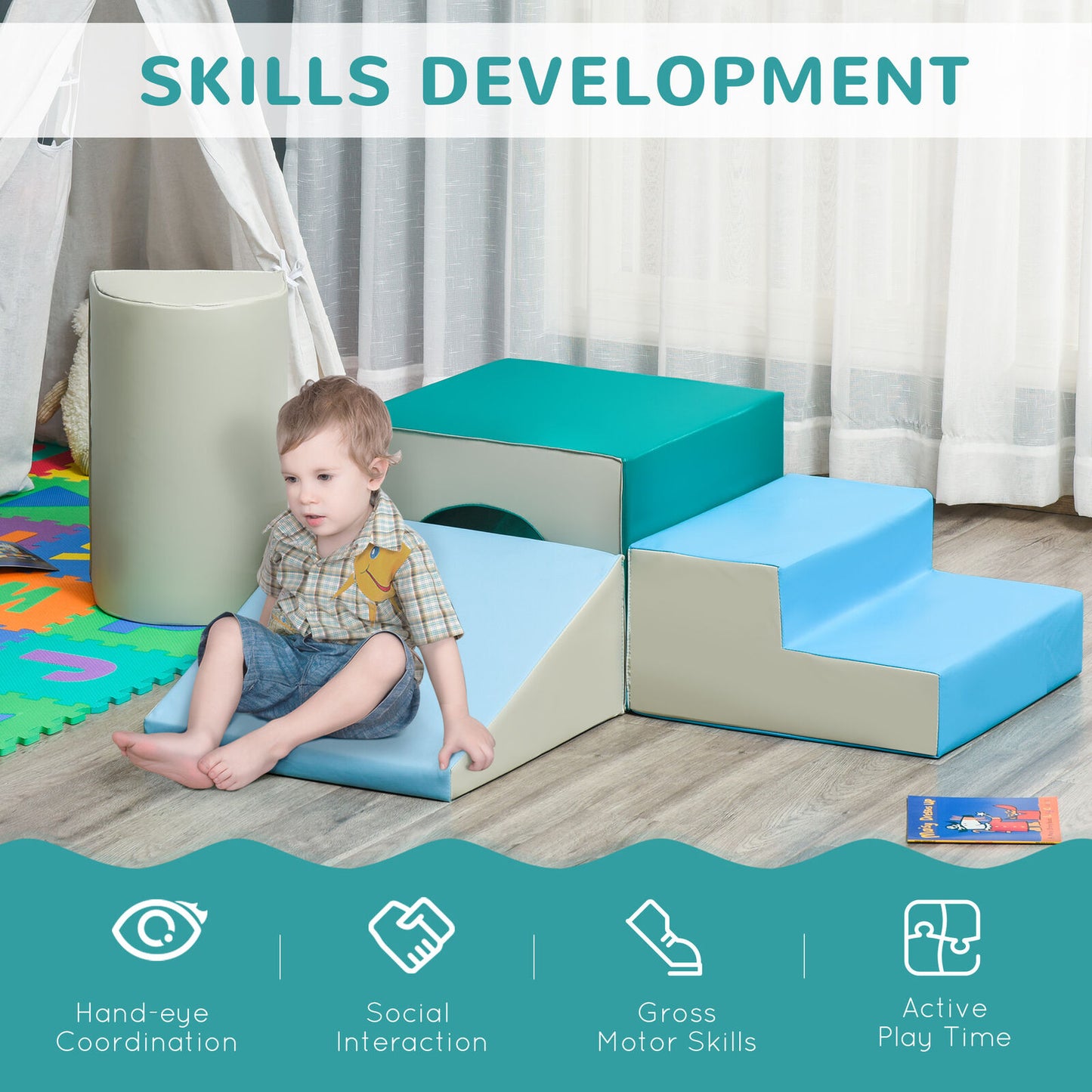 4-Piece Soft Play Set Baby Foam Climber Climbing Block Toys Toddlers 1-3 Years