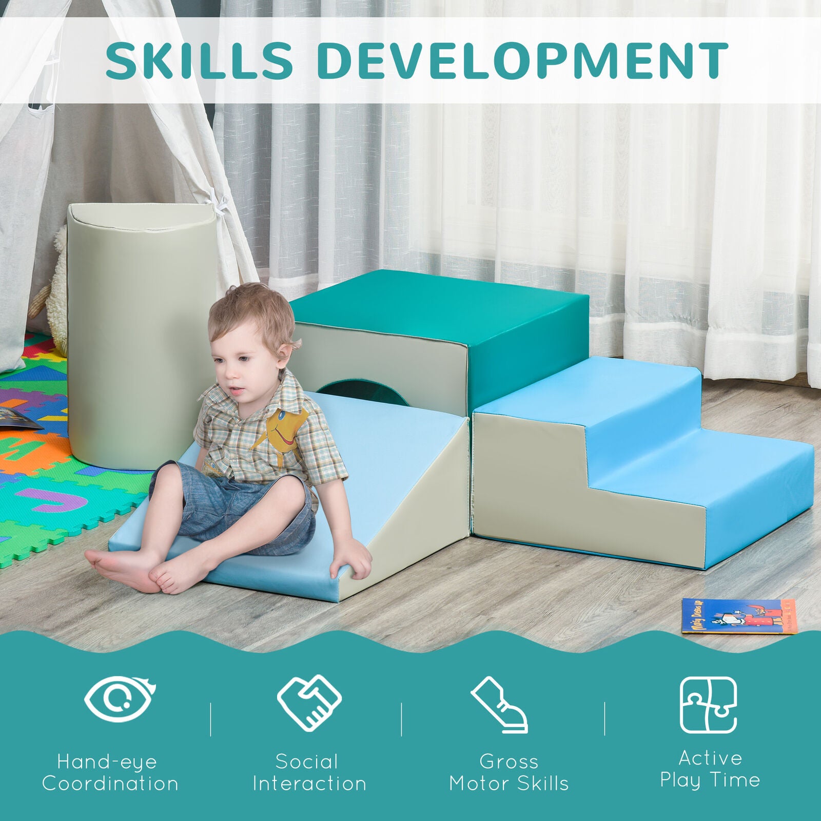 4-Piece Soft Play Set Baby Foam Climber Climbing Block Toys Toddlers 1-3 Years