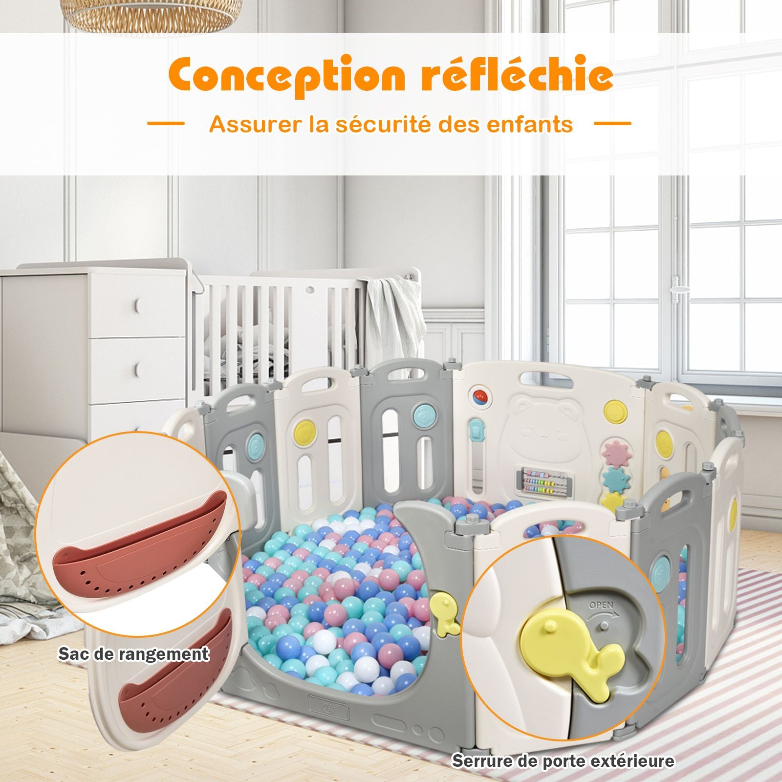 16-Panel Foldable HDPE Baby Playpen with Safety Lock