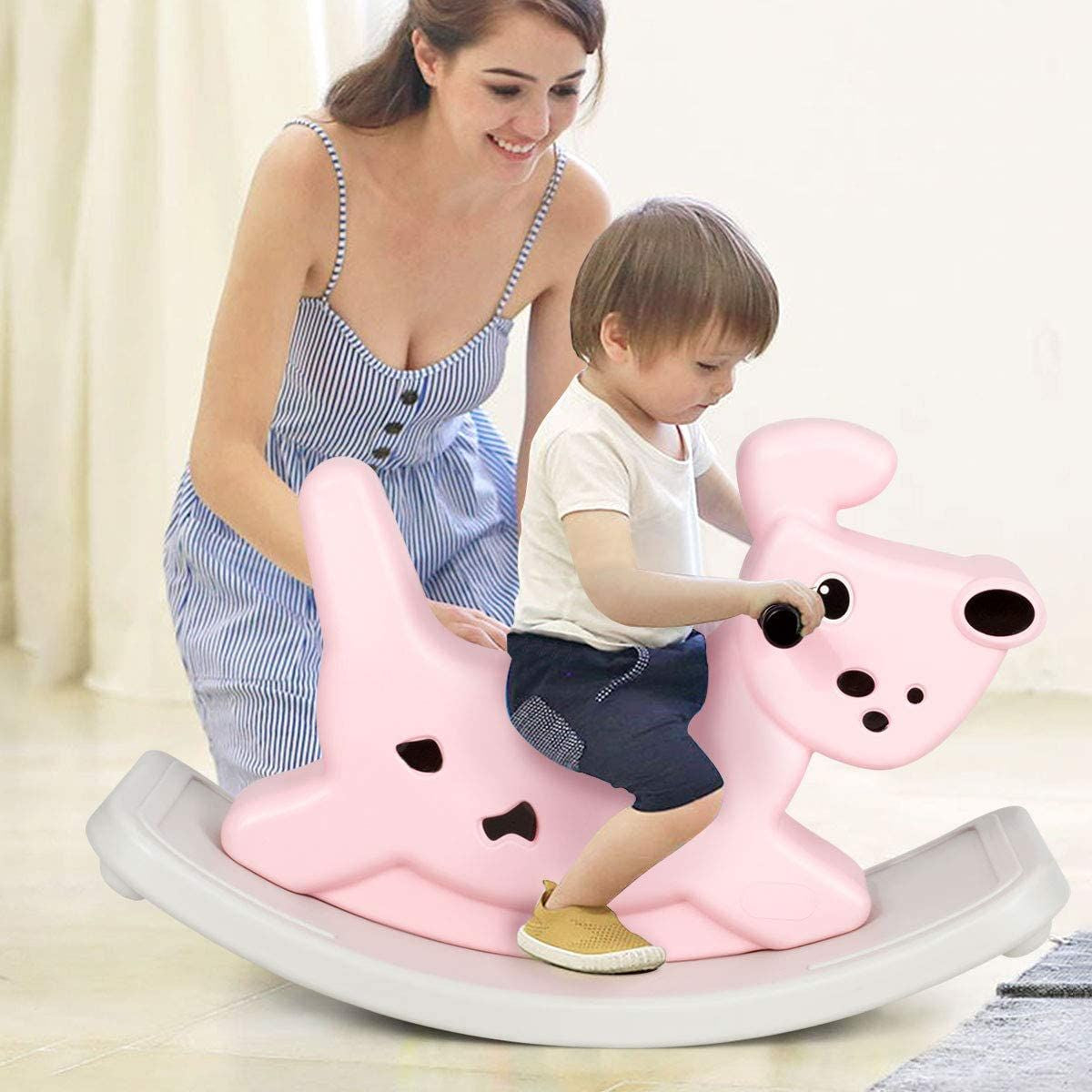 Kids Rocking Horse, Toddler Ride on Toy with Grip Handles, Music, and Lights