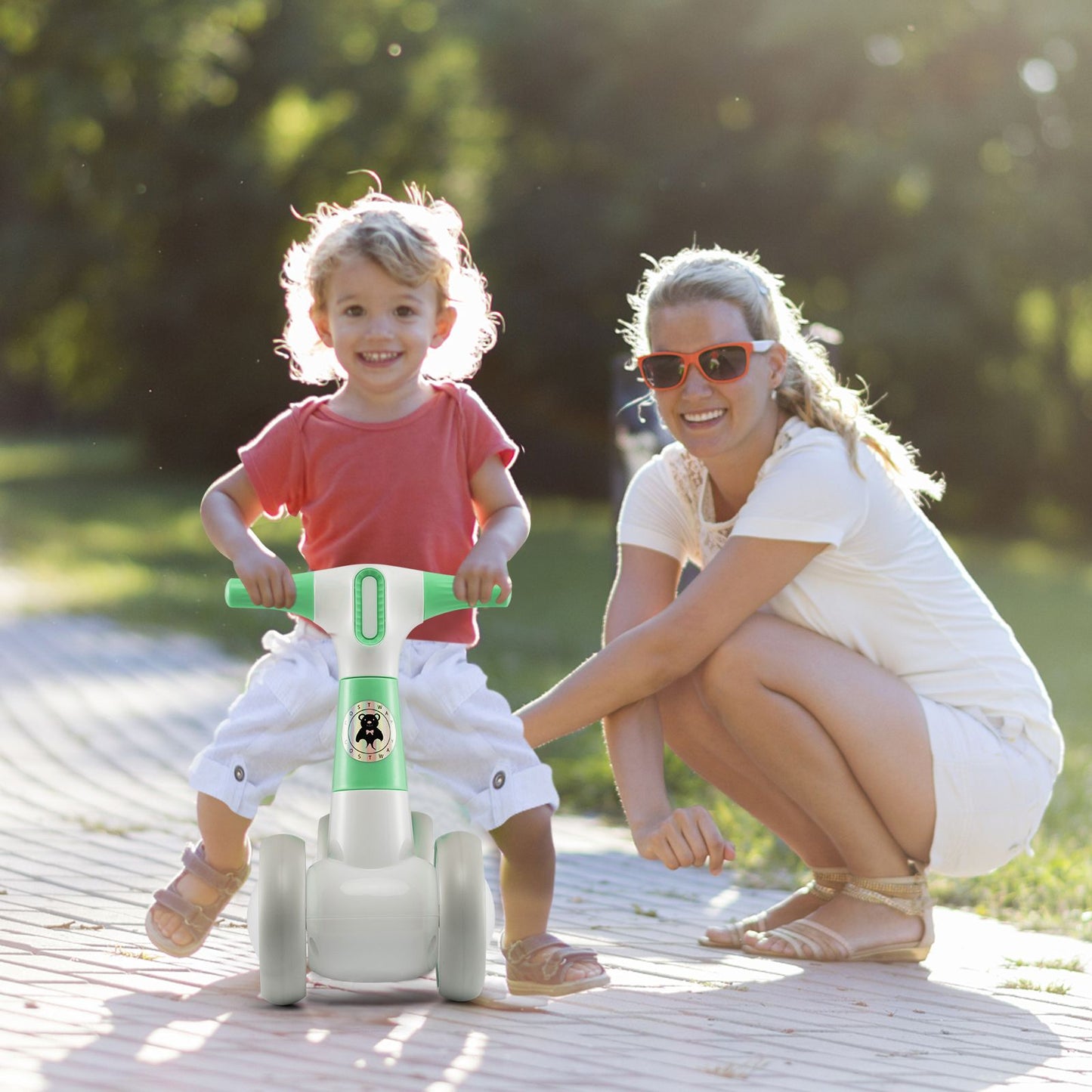 Cute Baby Balance Bike 4 Wheels with Steering Handlebars No Pedal
